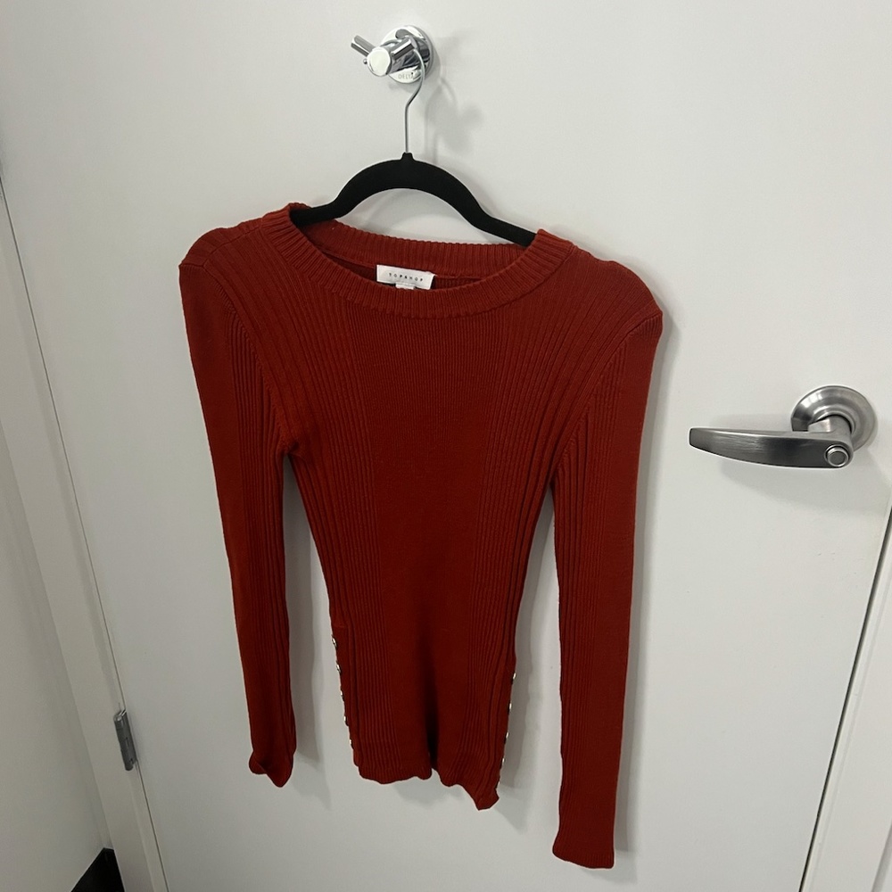 Topshop Side Button Sweater Rust Color - Size 4-6 - Picture 8 of 8